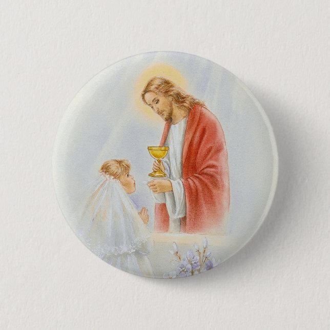 First communion girls 2 inch round button (Front)