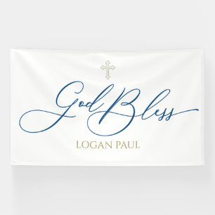 First Communion God Bless Blue banner backdrop 