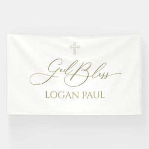 First Communion God Bless Gold banner backdrop