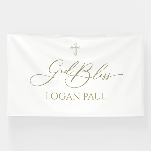 First Communion God Bless Gold banner backdrop  (Horizontal)