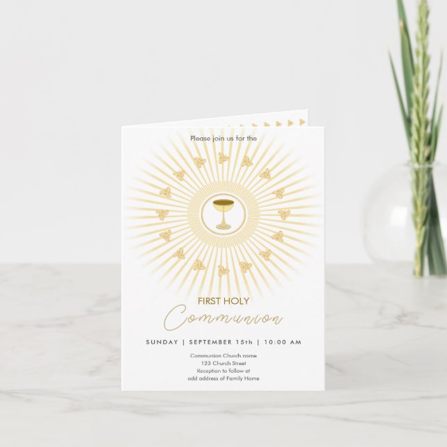 First Communion Gold with Chalice Invitation (Front)