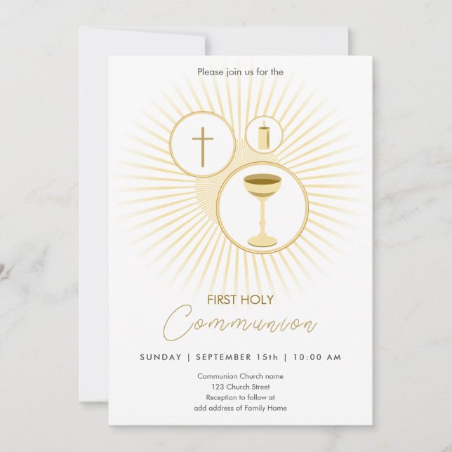 First Communion Gold with Chalice, Invitation (Front)