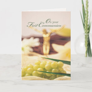 First Communion Grapes and Cross Card