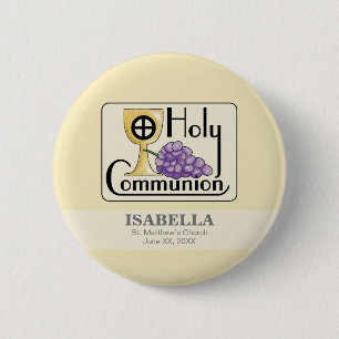 First Communion Grapes and Cup, Customizable 2 Inch Round Button