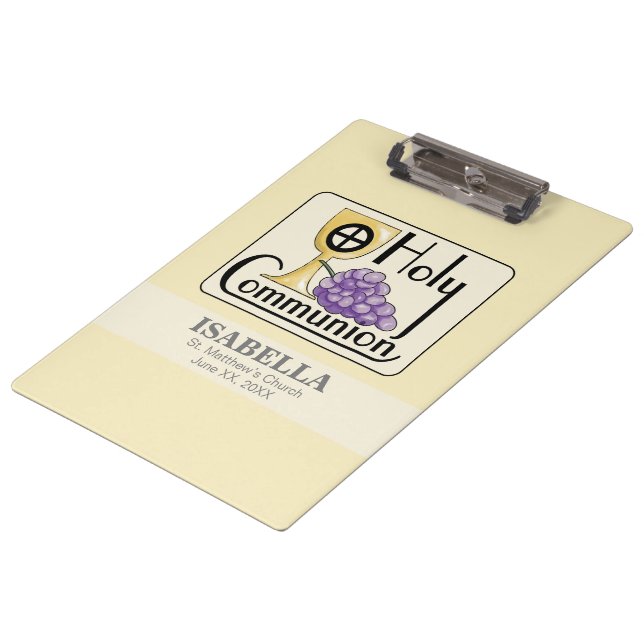 First Communion Grapes and Cup, Customizable Clipboard (Angled)