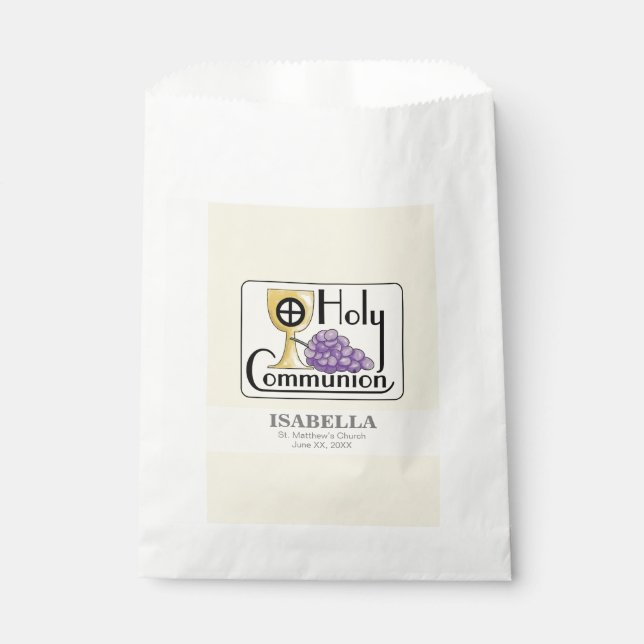 First Communion Grapes and Cup, Customizable Favour Bag (Front)