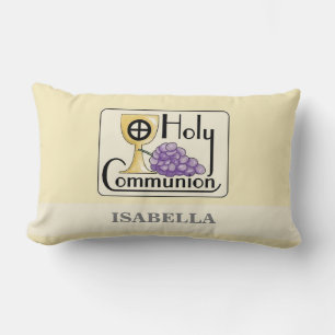 First Communion Grapes and Cup, Customizable Lumbar Pillow