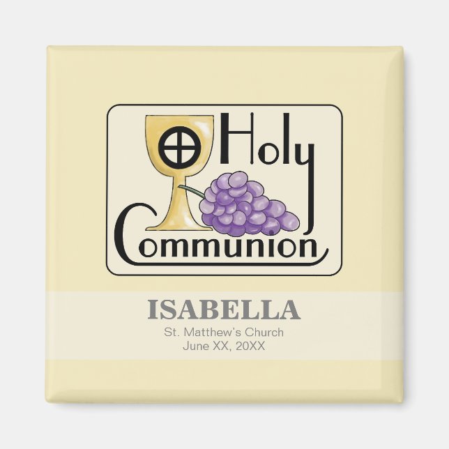 First Communion Grapes and Cup, Customizable Magnet (Front)