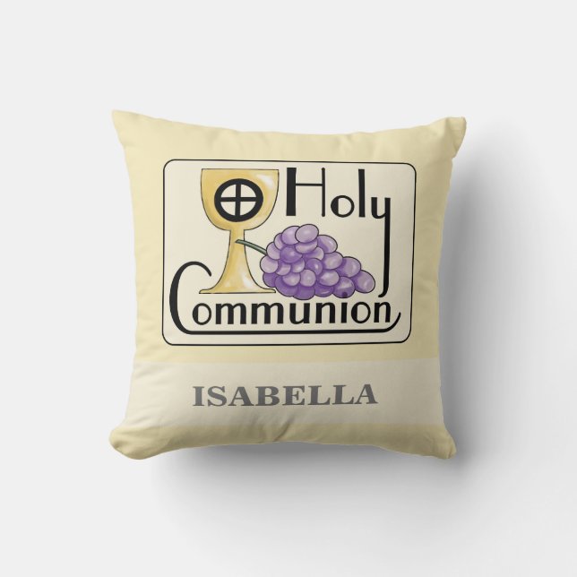 First Communion Grapes and Cup, Customizable Throw Pillow (Front)