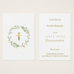 First Communion green wreath remembrance card