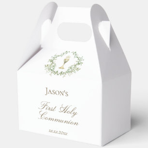 First Communion greenery crest chalice Favor Box
