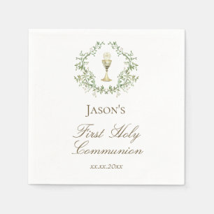 First Communion greenery crest chalice Napkin