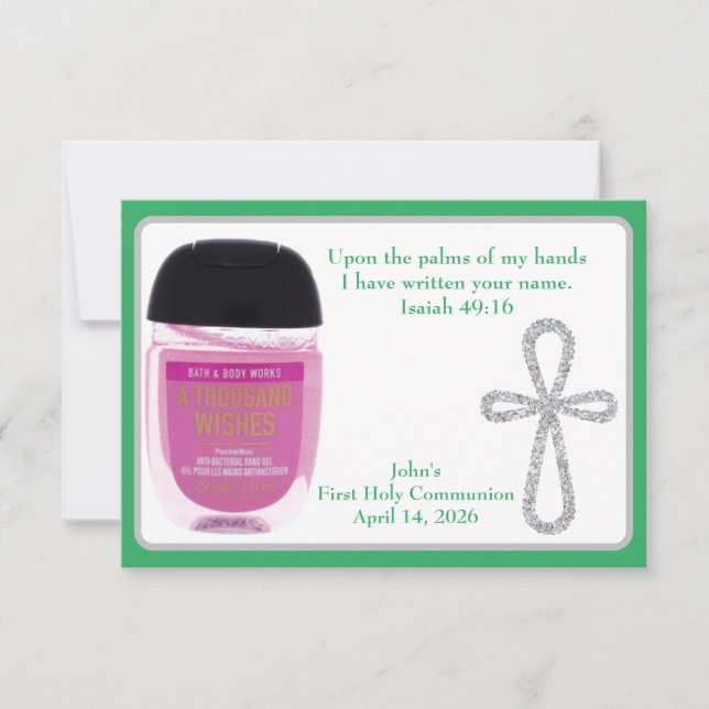 First Communion Hand Sanitizer Favour Cards (Front)