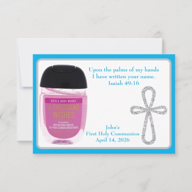 First Communion Hand Sanitizer Favour Cards (Front)