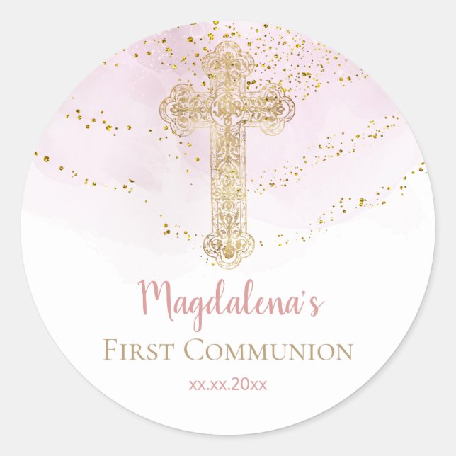 First Communion holy cross Classic Round Sticker (Front)
