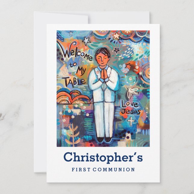 First Communion Invitation, Customizable for Boy Invitation (Front)