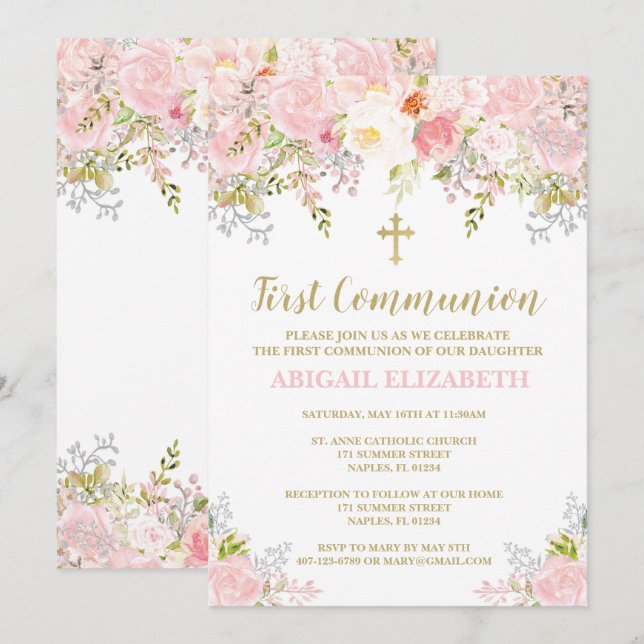 First Communion Invitation, First Holy Communion Invitation (Front/Back)