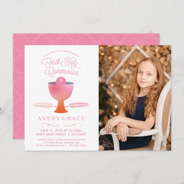 First Communion Invitation - Girl's Picture Invite (Front/Back)