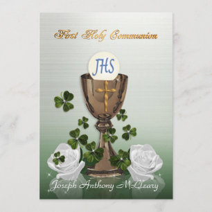 First Communion invitation Irish with shamrocks