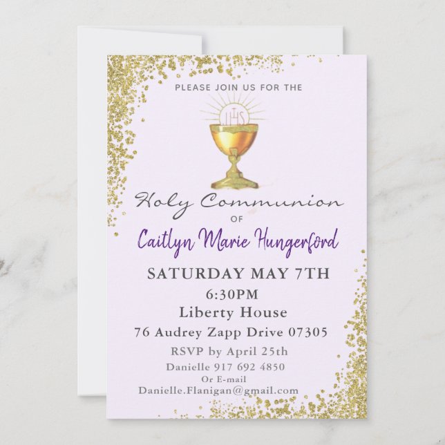 First Communion Invite Purple (Back)