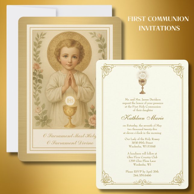 First Communion Jesus Floral Vintage  Invitation (Creator Uploaded)