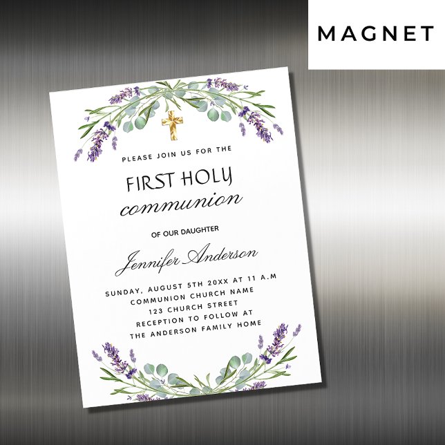 First communion lavender eucalyptus violet luxury magnetic invitation (Creator Uploaded)