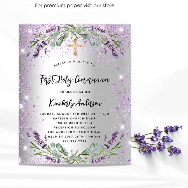 First Communion lavender silver budget Invitation (Creator Uploaded)