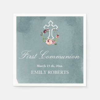 first communion ocean marsala floral monogram napkin