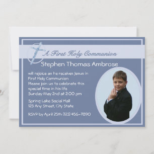 First Communion Photo/ Blue Invitation