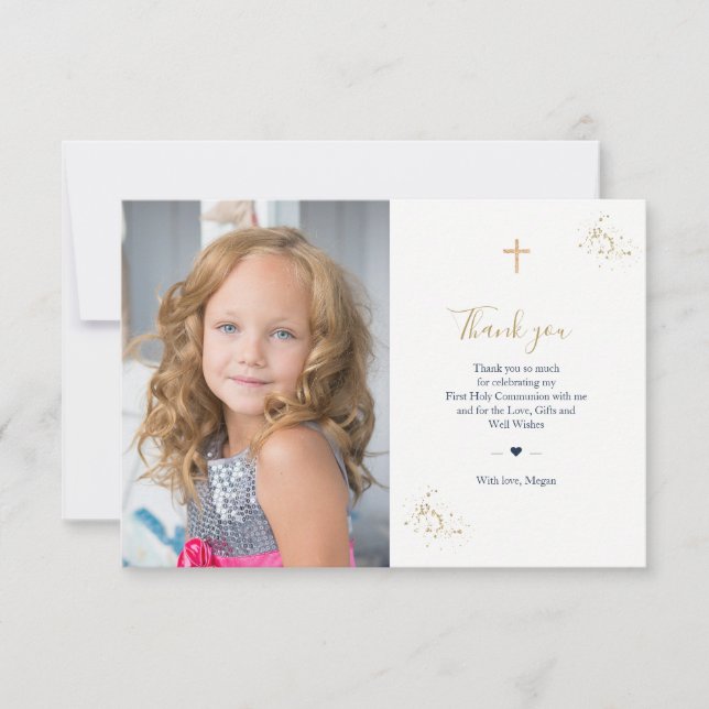 First Communion Photo Thank you Minimalist Gold Invitation (Front)