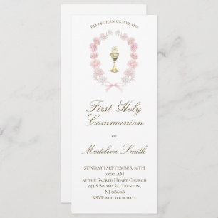 first communion pink peonies  invitation