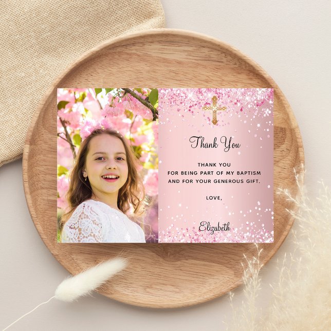 First Communion pink photo thank you card (Creator Uploaded)
