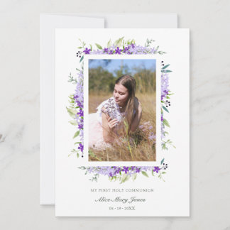 First Communion Purple Shades Flower Branches Invitation