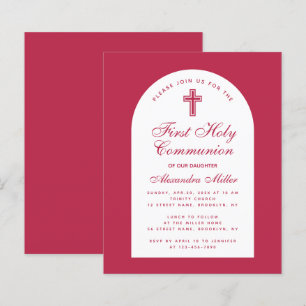 First Communion Red Magenta Budget Girl Invitation