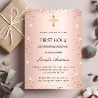 First communion rose gold glitter dust elegant