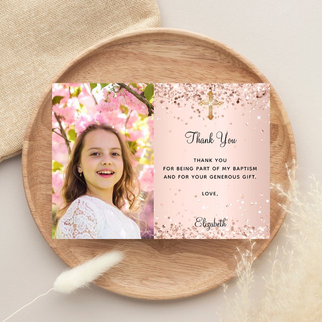 First Communion rose gold photo thank you card (Creator Uploaded)