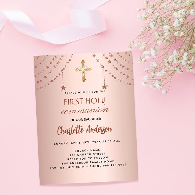 First communion rose gold stars budget invitation (Creator Uploaded)