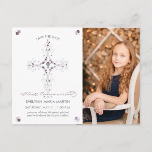 First Communion Save The Date Postcard with Photo