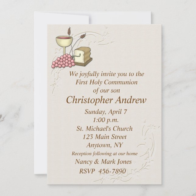 First Communion Tan Invitation (Front)