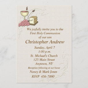 First Communion Tan Invitation