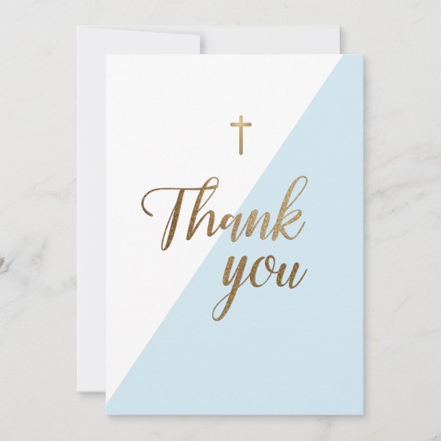 First Communion Thank You Modern blue Boy Card (Front)
