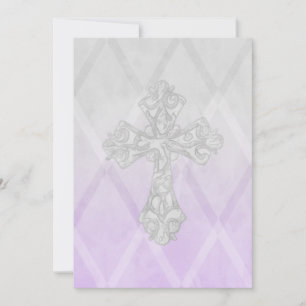 First Communion Watercolor Cross Grey and Lavender Invitation