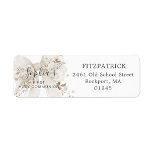 First Communion White Bow Roses Return Address