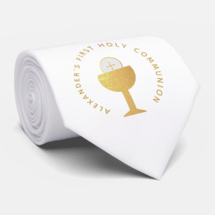 First Communion White Faux Gold Chalice Eucharist Tie