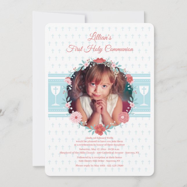 First Communion Wreath Photo Invitation (Front)