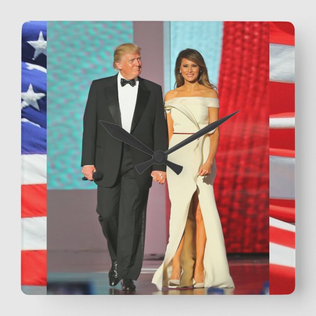 First Couple Donald and Melania Trump Liberty Ball Square Wall Clock (Front)