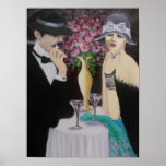FIRST DATE, ART DECO POSTER<br><div class="desc">Original acrylic art deco couple painting... ... ..A couple on a first date, intriguing and mysterious. The setting is a romantic table with a large vase of roses, low lights and a table tucked away from the crowded atmosphere tells a story. A great painting that can be a great conversation...</div>