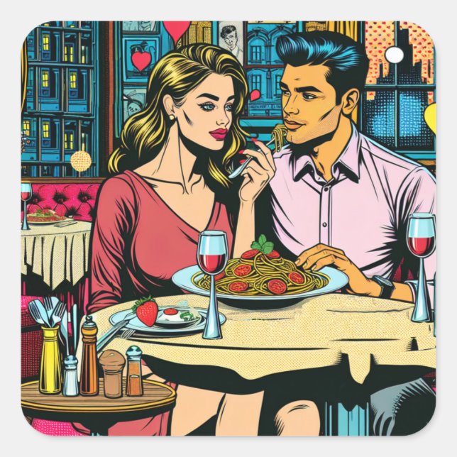 First Date | Spaghettis Dinner Square Sticker (Front)