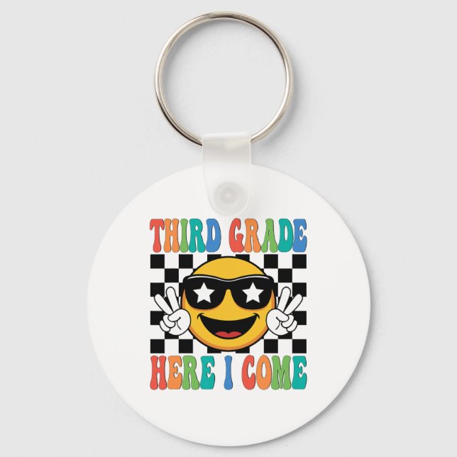 First Day 3rd Grade Third Grade Here I Come Back T Keychain (Front)