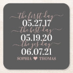First Day Best Day Yes Day Wedding Date accessory Square Paper Coaster<br><div class="desc">These beautiful wedding coasters are the perfect addition to any wedding or anniversary party.</div>